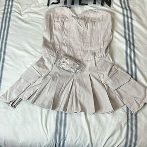 Stylish Cream Strapless romper SHEIN